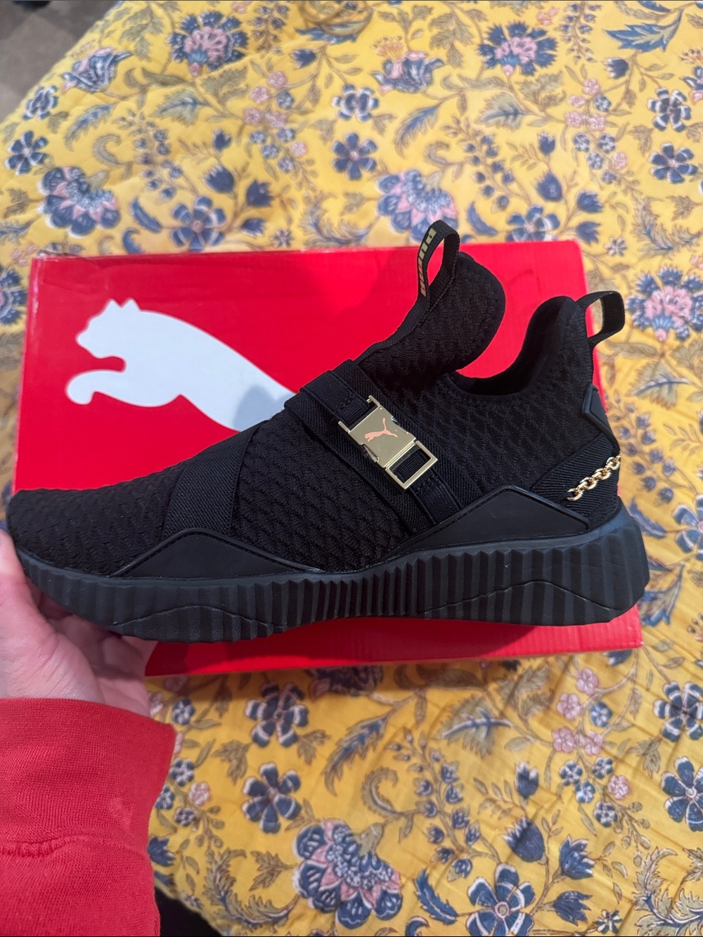 Puma Kids' Black Slip-On Sneakers with Gold Accent